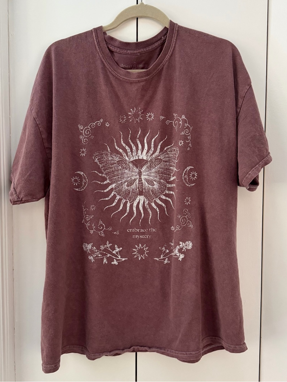 Washed Rose Graphic Tee with Butterfly Sun Print